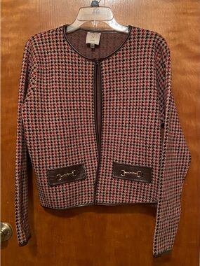 Sioni Houndstooth Jacket with Faux Leather Trim
